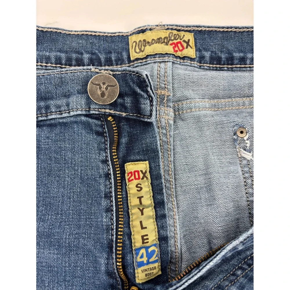 Wrangler 20X Style 42 Vintage Boot Jeans Mens 34x36 Blue Denim Western Cut
